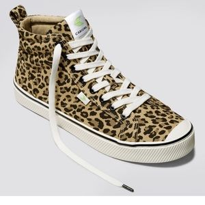 NEW Cariuma OCA High Stripe Leopard Print Canvas Sneaker